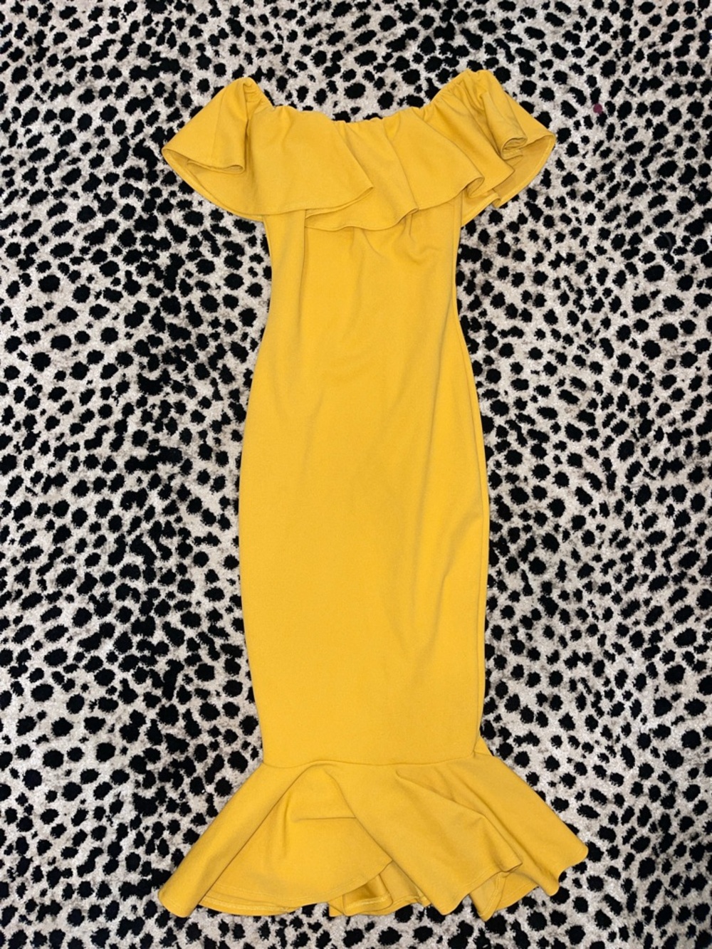 Fashion Nova Yellow Off-Shoulder Ruffle Mermaid Dress